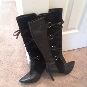 Leather knee high boots